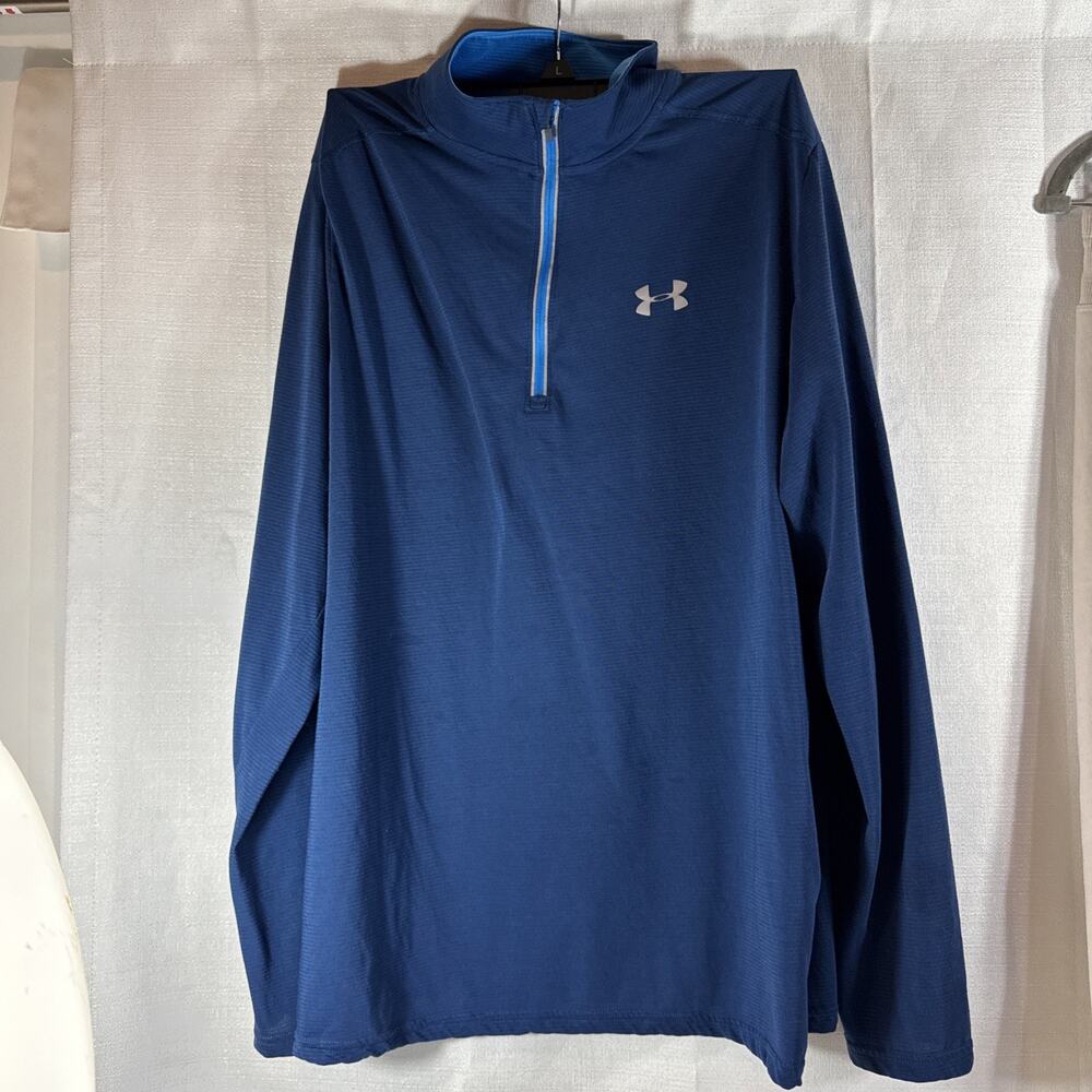 Under Armour Pullover Mens XL Blue Threadborne Heatgear 1/4 Zip Mock Neck Fitted